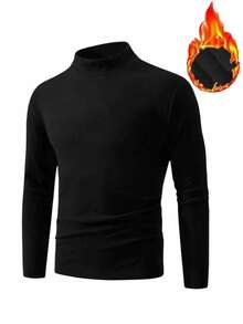 1PC Men's Paris Pattern Black Simple And Versatile Half Turtleneck Base Layer. Skin-Friendly Fabric, Soft Base Layer. Suitable For Giving To Boyfriends Or Husbands.