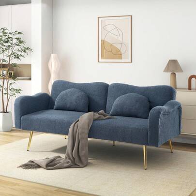 [Schlaffunktion]Zweisitzer-Sofabett - Modernes Zweisitzersofa Mit Verstellbarer Rückenlehne + Vergoldeten Metallfüßen, Integrierter Bettfunktion. Multifunctional 2-In-1-Möbelstück.