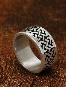 1pc US Size European Style Personalized Pattern Strip Stainless Steel Men's Ring, Christmas Halloween Gift For Dad, Friends, Colleagues, Boyfriend, Couples Wear - Ring - View 13