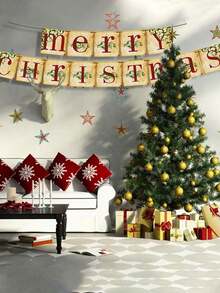 Vintage Merry Christmas Banner - Retro Nostalgic Traditional Old-Fashioned Christmas Wreath Letter Holiday Decor Flags, Suitable For Indoor Home Office Fireplace Mantel Farmhouse - Multicolor - View 7