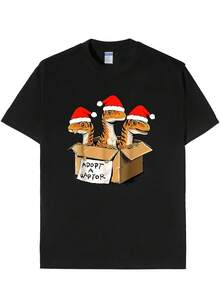 Camiseta de Tema de Regalo de Caja de Arte de Dinosaurio Divertido de Navidad para Hombres y Mujeres, 100% Algodón, Regalo de Navidad para Familia y Amigos, S-XXXL, Negra, Decoraciones de Fiesta de Dinosaurio, Ropa Festiva, Cuello Redondo Casual, Ajuste Cómodo - Negro - Ver 1