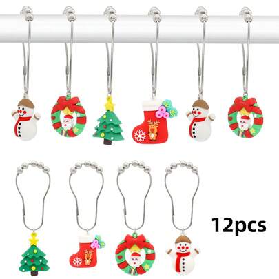 12pcs Christmas Style Decorative Hooks, Sturdy And Durable, Waterproof, Rust-Proof, Bring Christmas Atmosphere To Bathroom, Suitable For Bathroom, Christmas Party