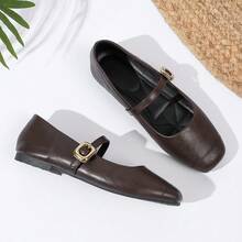女式低帮玛丽珍平底鞋，法式复古风格，柔软皮革，春秋季