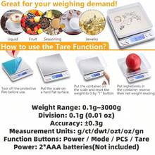 Stainless Steel Digital Kitchen Scale With LCD Display, Accuracy Ranging From 0.1 Grams To 3000 Grams, Comes With 2 Fruit, Jewelry, And Food Weighing Trays, Battery Powered (AAA), Jewelry Weighing | Stylish Design | Sturdy And Durable - 銀色 - 查看 9