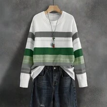 Pull col rond tricoté à blocs de couleurs, style rétro romantique conservateur, confortable pour le quotidien, les vacances, les déplacements, le bureau. Convient pour le quotidien, les sorties du soir, les vacances, le bureau, la maison, les voyages, le printemps, l'automne, l'hiver
