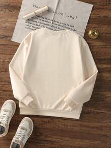 Tween Girls Plaid Bow Pumpkin Slogan Print Apricot Pullover Sweatshirt, For Autumn & Spring For Halloween - Apricot - View 4