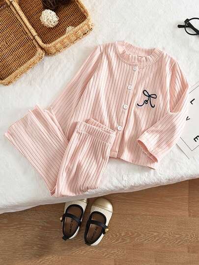 Baby Girls Two Pieces Clothes Sets Cute Bow Pink Tops And Casual Wear Pants Fall Or Spring Outfits Suits For Toddler