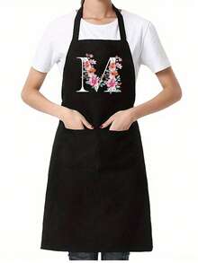 1pc Black Kitchen Cooking Apron, Modern Polyester Oil-Proof Apron, Black Kitchen Apron, Polyester Apron For Garden, Kitchen And Housework Perfect For Home, Restaurant, And Kitchen Cooking
