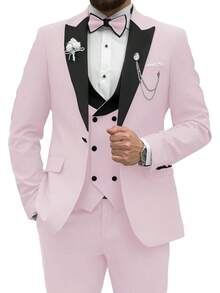 2026 Men's Casual Blazer & Pant Set  Men's Tuxedo Suit 3 Piece Slim Fit Suit For Men Tuxedo For Men Wedding Party Dinner Prom Relaxed Stretch Fit For Smart Casual Events - 粉色 - 查看 1