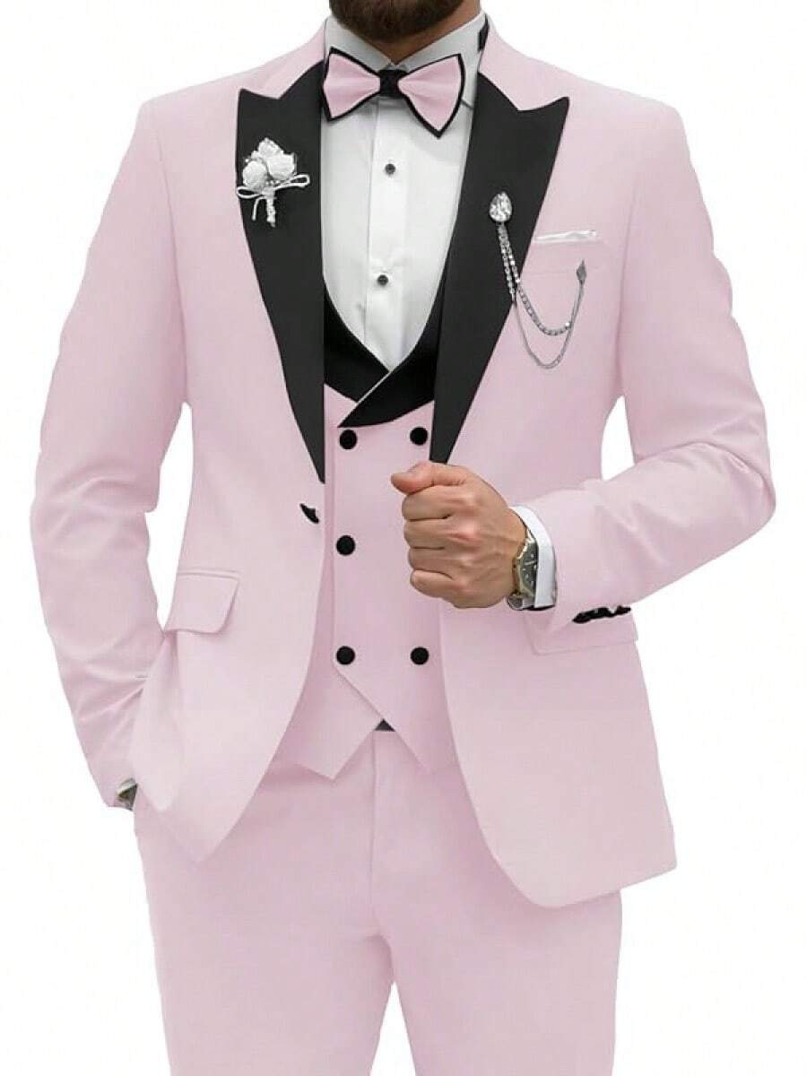 2026 Men's Casual Blazer & Pant Set Men's Tuxedo Suit 3 Piece Slim Fit Suit For Men Tuxedo For Men Wedding Party Dinner Prom Relaxed Stretch Fit For Smart Casual Events - 粉色 - 查看 1