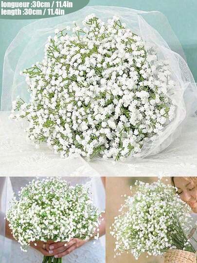 Flores artificiales de cielo estrellado blanco con tallos - Ramo de flores artificiales de Gypsophila - Ramo de flores artificiales de Gypsophila de plástico con tallos - Arreglo y ramo de flores artificiales de Gypsophila para manualidades - Gypsophila artificial, ramos florales falsos hechos a mano con textura para decoración del hogar, exterior, patio y jardín