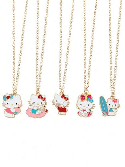 Sanrio 1 Stück Kitty Katze süßer Anhänger Halskette, kawaii Cartoon Schmuck, exquisite Schlüsselbein-Kette, geeignet für den täglichen Gebrauch, ideal als Geschenk für Partys oder Feste, geeignet für alle Jahreszeiten, Hello Kitty, Kuromi, Cinnamoroll, My Melody, Pochacco, Pom Pom Purin