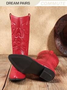 Women's Cowgirl Cowboy Western Boots Embroidery Fashionable Chunky Pull On For Festival Music Concert Mid Calf  Red Boots - 紅色 - 查看 7