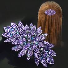 Elegant Vintage Feng Shui Diamond Hairpin - Alloy, Rectangle Floral Pattern For Ponytail And Updo Hairstyles - Màu tím - Xem 2