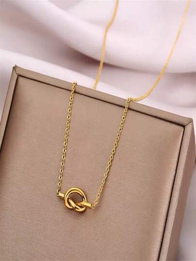 18K Gold Plated 1pc Stainless Steel Jewelry Necklace, Knotted Necklace, Gift For Women, Everyday Wear, Women's Holiday Gift