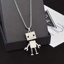 1 Boy Punk Robot Pendant Necklace, Simple And Uncoated Treatment, Suitable For Durable Daily Jewelry For Teenagers And Young People, Unique And Fashionable Accessories - Bạc - Xem 1