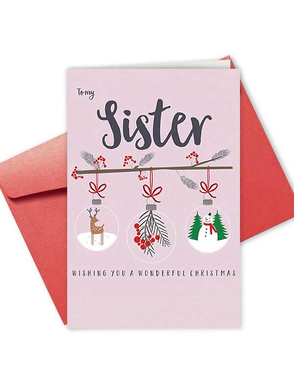 1PC Cute Christmas Card With Envelope - Designed For Sisters, Also Suitable As A Gift Card For Family & Friends