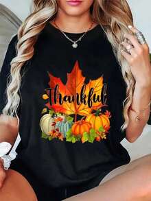 100% Algodón Unisex Feliz Día de Acción de Gracias Otoño Hojas de Arce Camiseta de Moda - Esencial para Vestir a Diario |   Ligero y transpirable | Ajuste Holgado, Perfecto Para Un Día Más Casual En El Trabajo, Combinando Estilo Y Comodidad, Camisa Vintage, Camisas De Algodón, Camisetas Gráficas De Moda, Camiseta Para Hombres, Camisetas Gráficas Divertidas, Camiseta Versátil Y Esencial Adecuada Para Festivales, Fin de Semana, Días Laborables Y Otras Ocasiones, Celebrando Festivales Con Nuevos Patrones Impresos Populares, Genial Y T. Rendy, versátil y elegante, diseño de cuello redondo con mangas para comodidad y versatilidad, patrón de impresión personalizado en el frente, mostrando una excelente calidad, sabor fresco, clásico, deportivo, casual, camiseta de cuello redondo lavable a máquina, Halloween, Acción de Gracias, Navidad, camiseta de manga corta con impresión de cuello redondo - Negro - Ver 1