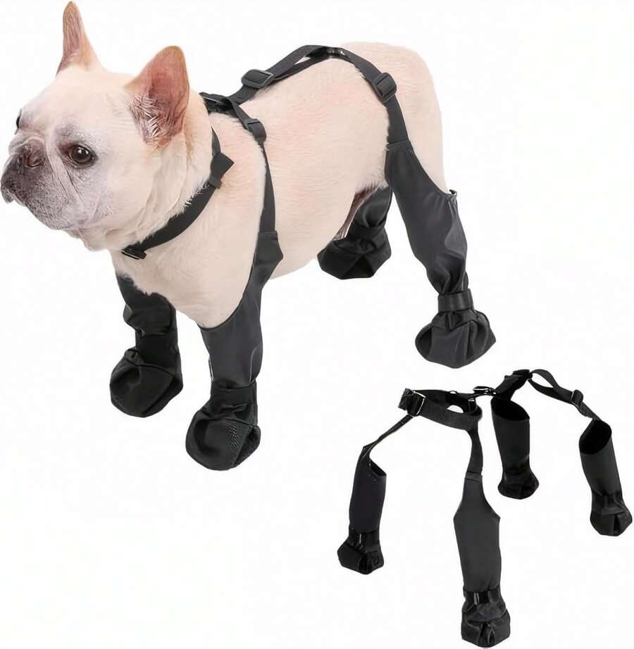 1 pièce Harnais pour chien avec bottes et laisse, bottes de neige pour harnais d'extérieur, chaussures de marche imperméables, protecteur anti-dérapant pour les pattes , convient aux petits et moyens chiens (noir) - Multicolore - Voir 1