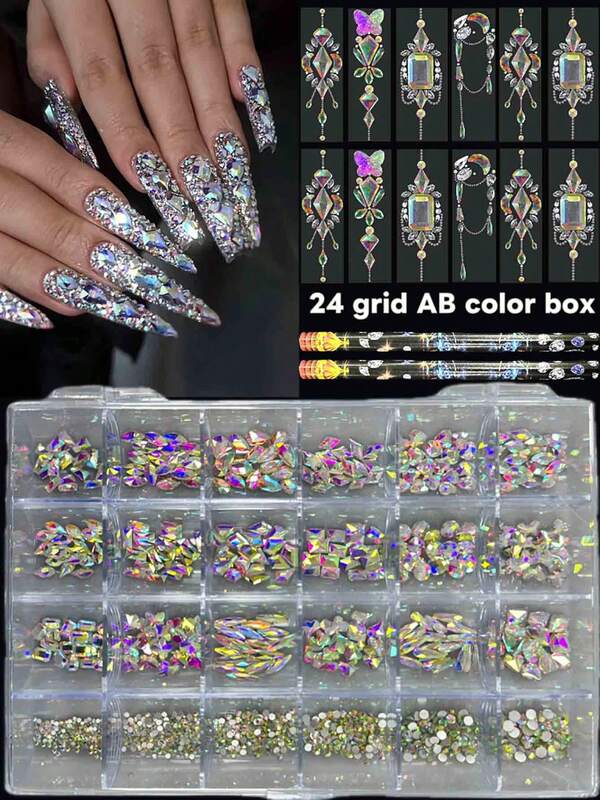 KIRAME 21-Grid DIY Nail Art K9 Glass Colorful Flat-Back Rhinestones Kit- 30 PCS Each High-Shine Rhinestones With 1pc Dotting Pen And 1pc Tweezer , Nails Salon,Nail Supplies,Christmas Nail,New Year,Festival Gift