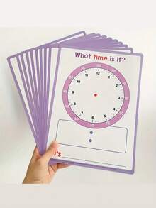 10pcs A4 Time Cognition Learning Writing Children's Clock Practice Sheets, Double-Sided Printing, Reusable - Multicolor - View 10