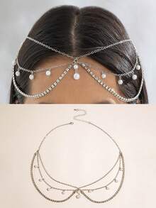 1pc Bohemia Headband Shell Crystal Hair Jewelry Women Metal Head Chain Headpiece For Party (Handmade Chains Are Cut According To Size, With Varying Numbers Of Rhinestones And Shells )