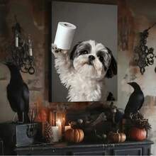 1 件，西施犬与卫生纸帆布印刷品，16x24 英寸，无框墙壁艺术，家居和办公室装饰，非常适合卧室、客厅、厨房、圣诞节和情人节礼物，无框，您可以准备一个或更大的画框以匹配您的壁画；自行组装和安装，充分享受 DIY 的乐趣。