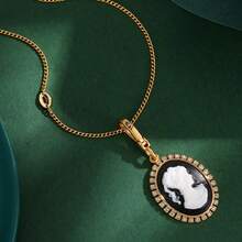 1pc Luxury Goddess Portrait Oval Pendant Necklace, Fashionable Versatile Keychain Accessory Suitable For Women's Daily Wear