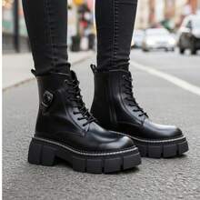 Bottines pour femmes avec design de boucle, décontractées, pour usage quotidien, l'école, les vacances et la maison - Noir - Voir 1