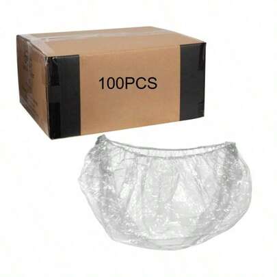 100PCS Disposable Shower Caps, Plastic Clear Hair Cap Large Thick Waterproof Bath Caps For Women, Hotel Travel Essentials Accessories Deep Conditioning Hair Care Cleaning Supplies(20.5")