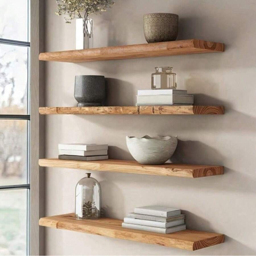 Drewniana, wisząca półka w stylu vintage, rustykalna | Przechowywanie i ekspozycja na ścianie | Wytrzymałe podparcie | Łatwy montaż | Dekoracja do wielu pomieszczeń: salonu, sypialni, łazienki, kuchni i gabinetu | Idealna do zdjęć, roślin i książek | Estetyczny dodatek do domu, elementy dekoracyjne półek, wisząca półka