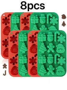 Silicone Cookie Baking Mold Set - Non-Stick Heat-Resistant Cookie Cutters For Oven/Freezer/Dishwasher, Reusable Cake Decorating Tools With 8 Shapes (Snowflake/Star/Heart/Tree Etc.)