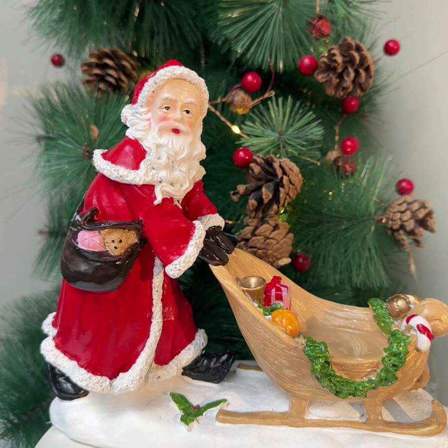 1 pieza Modelo decorativo de Papá Noel en trineo de resina para decoración del hogar, dormitorio y oficina - Multicolor - Ver 1