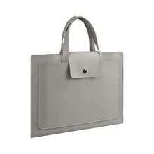 笔记本电脑保护套，防水皮革笔记本电脑公文包，超薄PC便携包 - 灰色 - 查看 2