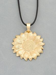 1 PC Fashionable Sunflower Patterned Boho Matte Gold Color Pendant On Long Adjustable Wax Cord Chain Necklace Suitable For Ladies Daily Wear, Couple Jewellery Chic Gift