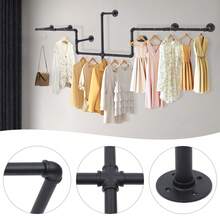 Wall Mounted Industrial Pipe Clothing Rack, Black Garment Hanging Bar 66 Lbs, Iron Commercial Clothes Hanger, Open Garment Display Rack For Stores And Home, Heavy Duty Iron Garment Bar, Clothes Hanging Rod Bar For Laundry Room - 黑色 - 查看 5