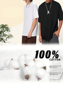 6 Pieces 100% Cotton Short Sleeve T-Shirts - Classic Black & White Solid Color, Crew Neck Design For Casual Use - Black and White - View 3