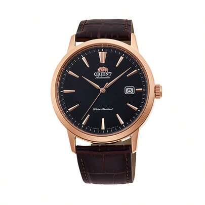 Orient Herrklocka med automatisk urtavla – 40,5 mm svart urtavla, läderarmband, 30 meter vattentålig, japansk stil RA-AC0F03B10D