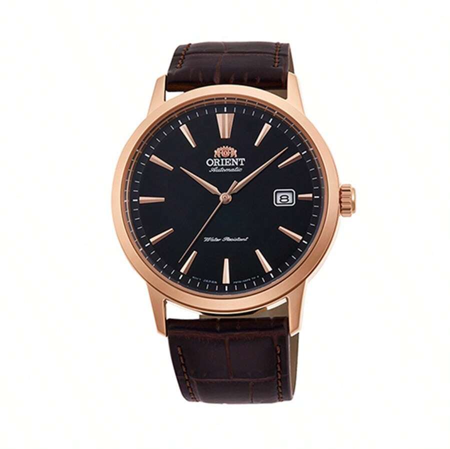 Orient Men's Automatic Watch- 40.5mm Black Dial, Leather Strap, 30M Water Resistant, Japanese Style RA-AC0F03B10D