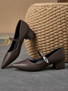 MonaNise Women's Fashion Pointed Toe Slip-On Pumps, Casual Retro Mary Jane Shoes, Versatile High-End Comfortable Flats For Vacation, Travel, Shopping, Outdoor, Coffee Color - 咖啡棕 - 查看 3