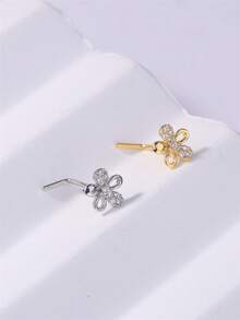 1PC/4PCS Butterfly And Flower L-Shaped Nose Studs – Sparkly CZ Nose Pins Piercing Jewelry For Women Girls Daily Wear