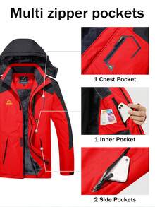 Cavva Men's Winter Thermal Lined Jacket Water Resistent Windproof Warm Multi-Pockets Skiing Coat Hiking Camping Climbing,Skiing - Red - View 4