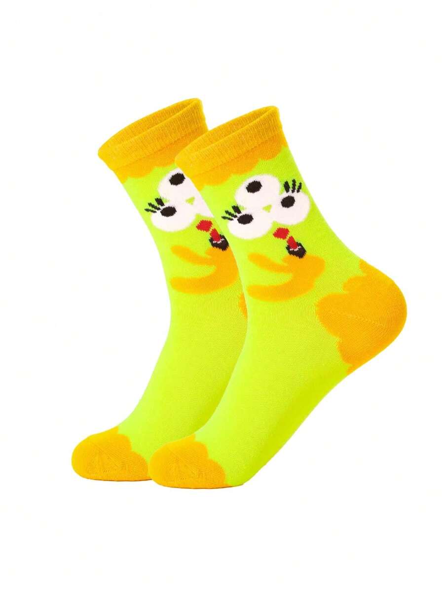 1 par de calcetines de mujer con dibujos de patrones de dibujos animados, aptos para todas las estaciones