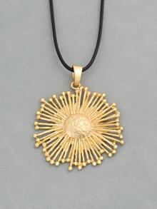 1 PC Fashionable Sunflower Patterned Boho Matte Gold Color Pendant On Long Adjustable Wax Cord Chain Necklace Suitable For Ladies Daily Wear, Couple Jewellery Chic Gift