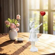 1 Piece Of Love Balloon Girl Statue Ornament, Resin Christmas Desktop Decoration Table, Shelf Decoration, Wedding Party Gift Statue Ornament.