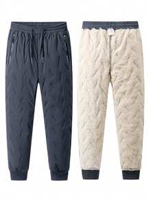 1件装女士保暖加厚抽绳腰带运动裤，防风防寒休闲裤，冬季紧身裤 - 灰色 - 查看 3