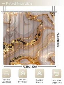 1/3/4件組大理石紋金線設計浴室套裝，72*72英吋大尺寸浴簾，防水耐磨，含12個掛鉤－包含馬桶蓋套、防滑浴室地墊與柔軟小地毯－聚酯纖維布料－可機洗－適合節日裝飾、居家/臥室/住宅/西式/夏季/房間裝飾 - 彩色 - 查看 9