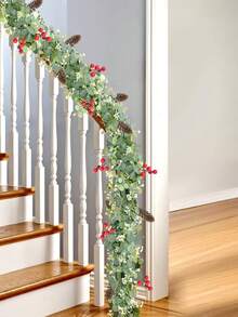1/2/3pcs, 180cm/70.86in Artificial Christmas Wreath, Green Eucalyptus Leaves, With Fake Pine Cones, Berries, Hanging Ivy, Suitable For Christmas Decoration, Room Decor, Home Decor, Bedroom, Outdoor, Kitchen, Christmas Ornaments, Patio, DIY, Room Decor Supplies, Porch Wall Fireplace Farmhouse Decor, Gift - Multicolor - View 4