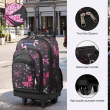 2 In 1 Carry On Travel Backpack 20" Rolling Backpack For Women Men With Wheels & Telescopic Handle For Work Weekend School & Short Trips - PINK-BUTTERFLY - 查看 3