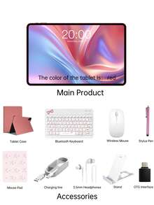 Teclast T60Ai Android 15 Tablet 12inch IPS, 2000*1200Resolution,Allwinner A733 Octa-Core ,16GB(6GB+10Gvirtual) RAM,128GB ROM,8000mAh Battery,Back13MP+Front 5MP Camera,2in 1 Tablet PC, Pink Tablet Case,With Keyboard &Wireless Mouse,Mouse Pad Accessory Bundle